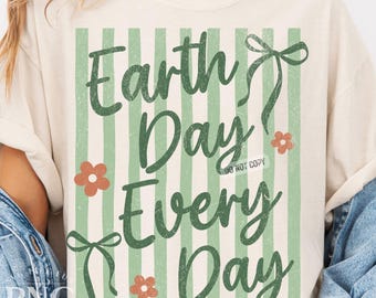 Happy Earth Day Every Day PNG Striped Bow Shirt Design, Science Teacher PNG, Print Sublimation Graphic