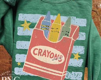 Vintage Crayon Box PNG Boy First Day of School Supplies Shirt Design Preschool PreK Kindergarten First Grade Teacher Distressed Sublimation
