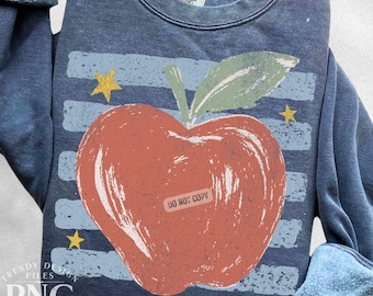 Apple Stripes PNG Vintage Shirt Design Trendy Kindergarten Teacher Back to School Distressed Sublimation