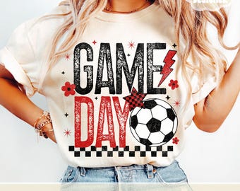 Retro Game Day PNG, Soccer Season PNG, Black & Red PNG, Custom School Colors, Png, Trendy Soccer Shirt Design Print Sublimation