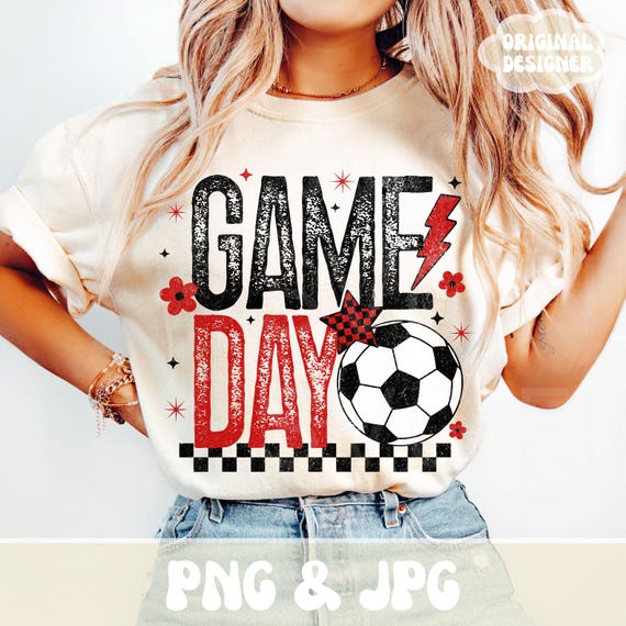 Retro Game Day PNG, Soccer Season PNG, Black & Red PNG, Custom School Colors, Png, Trendy Soccer Shirt Design Print Sublimation