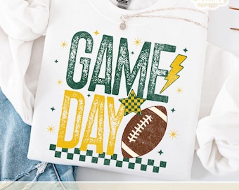 Retro Game Day PNG, Football Season PNG, Green & Gold Yellow PNG, Custom School Colors, Png, Trendy Touchdown Shirt Design Print Sublimation