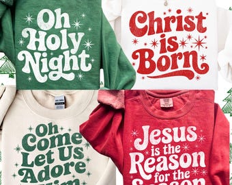 Trendy Christian Christmas PNG Bundle, Preppy Christmas PNG SVG, Oh Holy Night Svg, Retro Distressed Holiday Shirt Design Print Sublimation