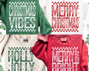 Trendy Christmas PNG Bundle, Preppy Christmas PNG, Retro Distressed Holiday Shirt Design Merry & Bright, Christmas Vibes Print Sublimation