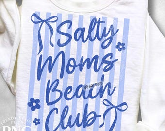 Mom's Beach Club Shirt PNG Trendy Striped Retro Mother's Day Shirt Design Women's Summer Coquette Bow Print Sublimation Graphic