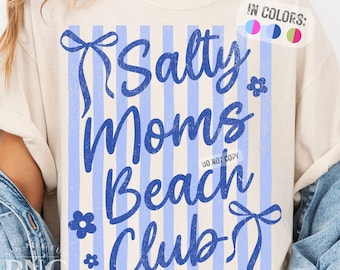 Mom's Beach Club Shirt PNG Trendy Striped Retro Mother's Day Shirt Design Women's Summer Coquette Bow Print Sublimation Graphic