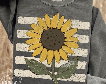 Sunflower Stripes PNG Shirt Design Trendy Fall Vibes Mom Sweatshirt Graphic Distressed Autumn Wildflower Sublimation