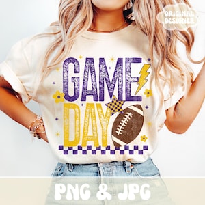 Retro Game Day PNG, Football Season PNG, Purple & Gold PNG, Custom School Colors, Png, Trendy Touchdown Shirt Design Print Sublimation