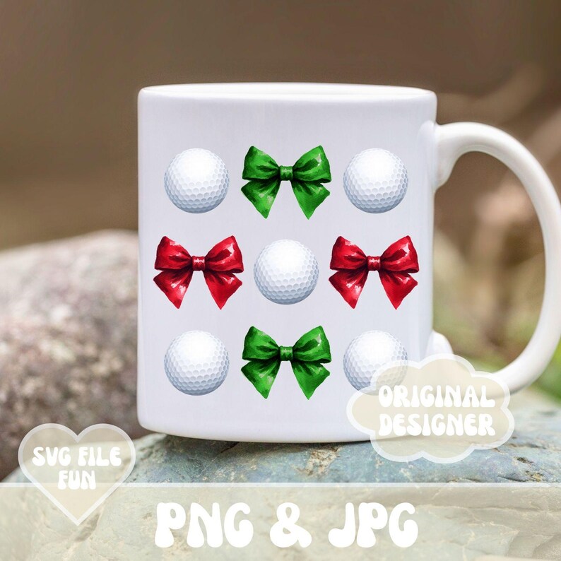 Cute Christmas Golf Shirt Design, Red & Green Bows Png, Coquette Golf