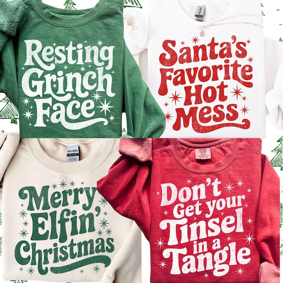 Trendy Christmas PNG Bundle, Preppy Christmas PNG SVG, Santa's Hot Mess Png, Groovy Retro Distressed Holiday Shirt Design Sublimation