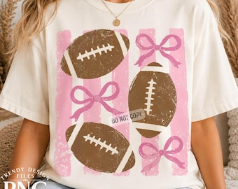 Footballs & Bows Stripes PNG Preppy Shirt Design Trendy Pink Football Season Game Day Mom Sweatshirt Distressed Touchdown Sublimation