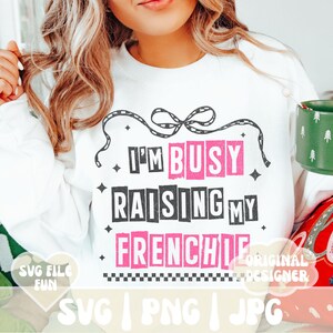 Französische Bulldogge SVG für Bulldogge Mama PNG, sarkastische lustige Hund Mama SVG-Designs, Zitate rosa trendige karierte Bogen Shirt Print Sublimation Bild 4