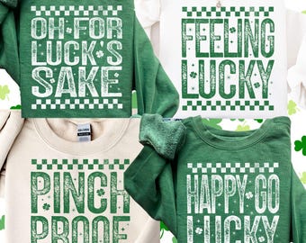 Happy Patricks Day PNG Bundle, Oh for Lucks Sake PNG, Lustiges St Patricks Saint Patty's Day Shirt Design Trendy Karierte Print Sublimation