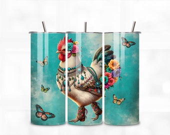 Chicken Tumbler PNG, Chicken Tumbler Wrap, Bougie Chicken Tumbler PNG, Butterfly Tumbler Wrap, Turquoise Country Boho Tumbler Wrap 20oz