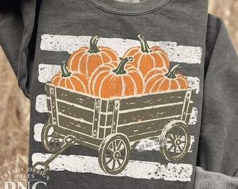 Pumpkin Wagon Stripes PNG Preppy Fall Vibes Shirt Design Trendy Distressed Autumn Sublimation