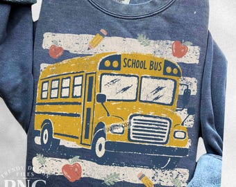 First Day of School Bus Stripes PNG Trendy Go Back to School Teacher Shirt Design Preppy Print Sublimation