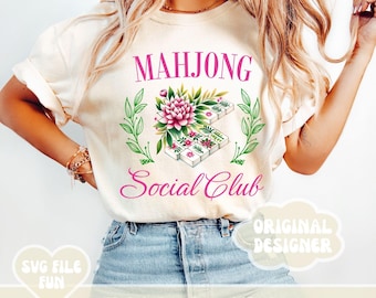 Mahjong PNG, Mah Jong PNG, Mahjong Social Club Png for Mahjong Player, Pink Shirt Design Png, Trendy Print Sublimation Digital Download