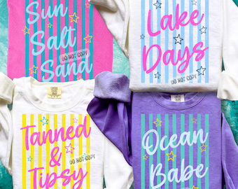 Summertime PNG Bundle Sun Salt Sand PNG Shirt Design Trendy Striped Summer Lake Days Ocean Babe Print Sublimation