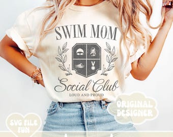 Swim Mom SVG File, Swim Mom Social Club SVG, Girls Swimming Mom Shirt PNG, Print Sublimation Design Download
