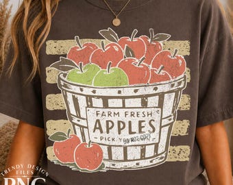 Farm Fresh Apples Stripes Pick Your Own PNG Shirt Design Preppy Fall Vibes  Trendy Distressed Autumn Sublimation