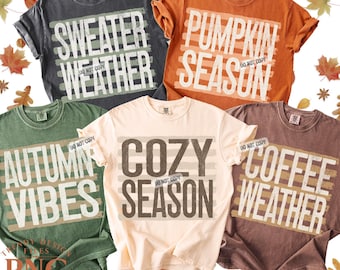 Fall Stripes PNG Bundle Trendy Autumn Vibes Shirt Designs, Cozy Pumpkin Season Quotes Print Sublimation