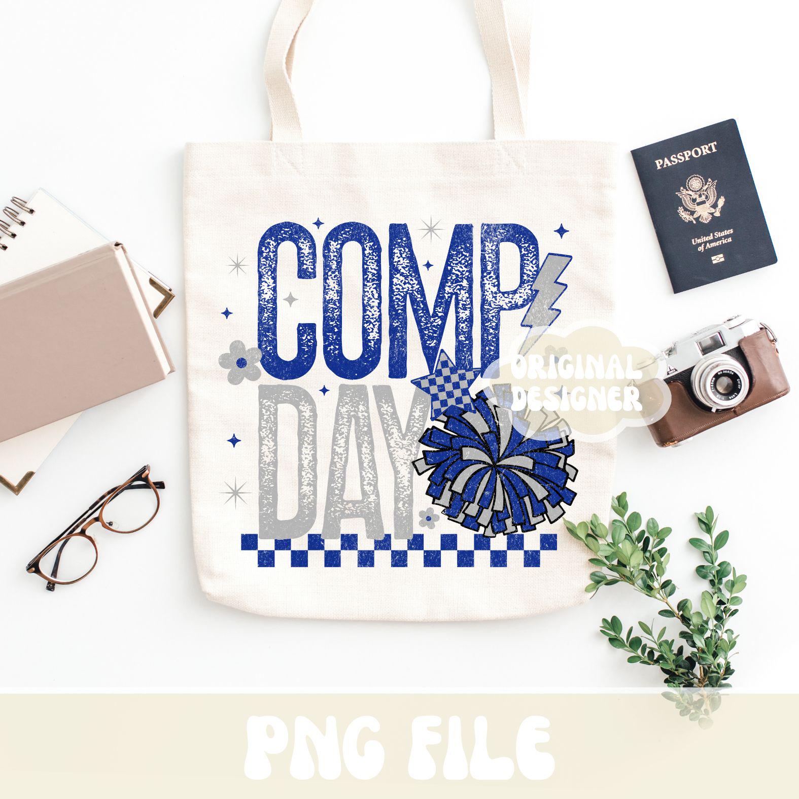 Comp Day Cheer PNG, Retro Cheer Competition PNG, Blue & Gray, Cheer Mom ...