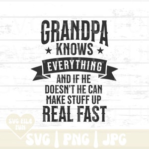 Grand-père sait tout SVG, grand-père SVG, grand-père PNG, heureux fête des pères Svg, carte drôle de fête des pères, impression à la maison carte imprimable