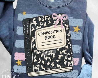 First Day of School Stripes PNG Trendy Composition Book PNG Go Back to School Teacher Distressed Vintage Shirt Design Sublimation