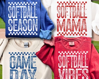 Softball Season PNG Bundle, Trendy Game Day Softball Team Retro Checkered Shirt Design, Softball Mama, Girls Softball Vibes Sublimation