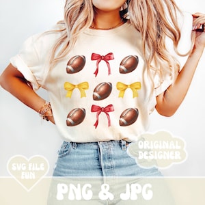 Coquette Football Png, Football Mom Png Football Mama Png Custom Footballs & Bows Png Trendy Png Red and Gold Png School Colors Shirt Design