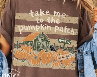 Take Me to the Pumpkin Patch Stripes PNG Preppy Fall Vibes Shirt Design Trendy Distressed Autumn Sublimation