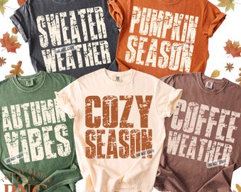 Fall PNG Bundle Trendy Autumn Shirt Designs, Cozy Pumpkin Season Quotes Print Sublimation