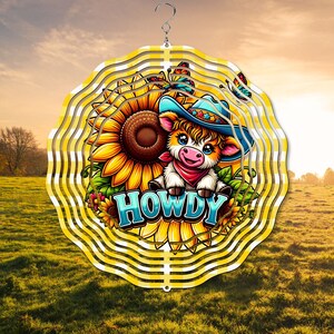 Welcome Wind Spinner Designs, Wind Spinner PNG, Highland Cow Howdy Wind Spinner, Western Summer Flower Wind Spinner Sublimation Design