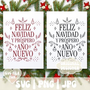 Feliz Navidad SVG, Feliz Navidad Y Próspero Año Nuevo PNG, Christmas Card Bundle, Spanish Svg, Retro Holiday Sweatshirt Sublimation Design