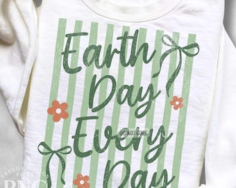 Happy Earth Day Every Day PNG Striped Bow Shirt Design, Science Teacher PNG, Print Sublimation Graphic