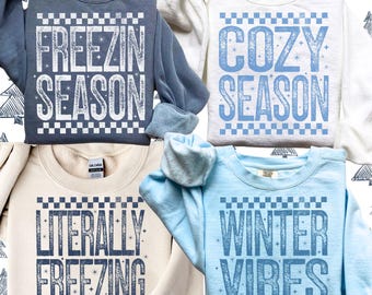 Trendiges Winter PNG Bundle, Gemütliche Saison PNG, Freezin Saison, Winter Vibes, Buchstäblich frierendes Preppy Retro Distressed Shirt Design Sublimation