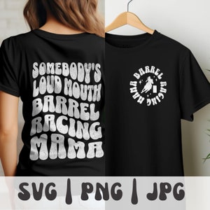 Barrel Racing SVG, Barrel Racing PNG, Jemandes Barrel Racing Mama, Reitsport SVG, Vorder- und Rückseite SVG, Retro Print Sublimationsdesign
