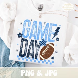 Retro Game Day PNG, Football Season PNG, Light Blue PNG, Custom School Colors, Trendy Distressed Touchdown Shirt Design Print Sublimation