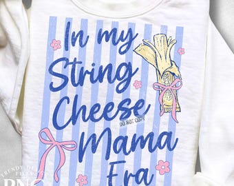 String Cheese Mama Shirt PNG Trendy Striped Retro Mother's Day Shirt Design Women's Summer Coquette Bow Print Sublimation Graphic