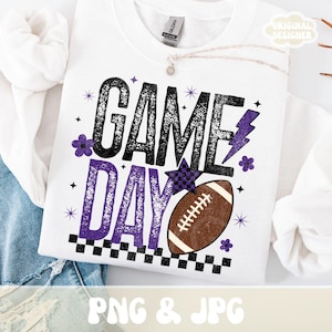Retro Game Day PNG, Football Season PNG, Purple & Black PNG, Custom School Colors, Png, Trendy Touchdown Shirt Design Print Sublimation