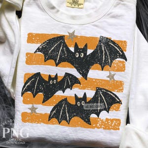 Halloween Bats Stripes PNG, Distressed Fall Shirt Design, Trendy Spooky Season Mom Sweatshirt Graphic Print Sublimation image 3