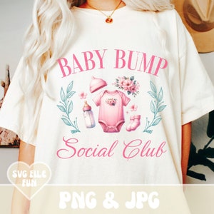 Baby Bump Social Club PNG, grossesse Png, Png enceinte, Preppy Png, Baby Shower Png, c'est une sublimation de conception de chemise rose mignonne de fille