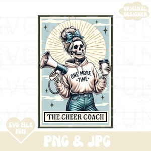 The Cheer Coach skelet tarotkaart PNG, Cheer Coach PNG, Cheer Mom shirt PNG, trendy esthetisch cheerleading shirt ontwerp sublimatiebestand