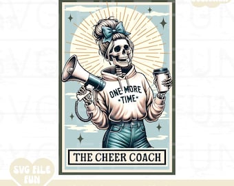 The Cheer Coach Skeleton Tarot Card PNG, Cheer Coach PNG, Cheer Mom Shirt PNG, Trendy Aesthetic Cheerleading Shirt Design Sublimation File