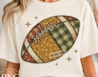 Patchwork Football PNG Plaid Flannel Gingham Trendy Fall Shirt Design Preppy Game Day Distressed Sublimation Graphic