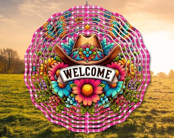 Welcome Wind Spinner Designs, Wind Spinner PNG, Summer Flower Western Cowgirl Wind Spinner Sublimation Design
