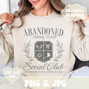 Camisa de esposa de caza PNG, Club social de esposa de caza abandonada PNG con lazo, Diseño de camisa estética de moda, Archivo de sublimación, Descarga digital