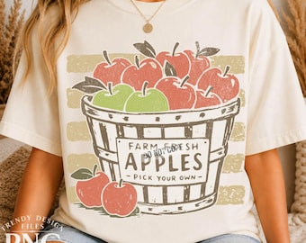 Farm Fresh Apples Stripes Pick Your Own PNG Shirt Design Preppy Fall Vibes  Trendy Distressed Autumn Sublimation