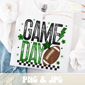 Retro Game Day PNG, Football Season PNG, Green and Black PNG, Custom School Colors, Png, Trendy Touchdown Shirt Design Print Sublimation