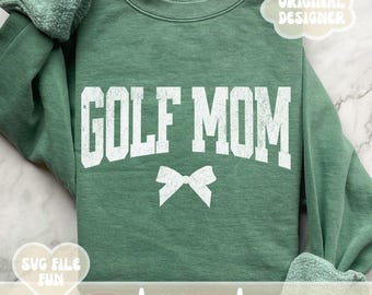 File SVG Golf Mom, Maglietta Golf Mom SVG, Maglietta PNG con fiocco da golf da donna, Stampa SVG per famiglia di golfisti, Download digitale a sublimazione
